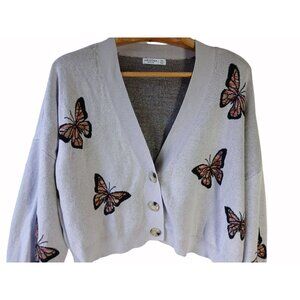Arizona Jean Co Womens Purple Butterfly Cropped Cardigan Sweater Size XXL Kawaii